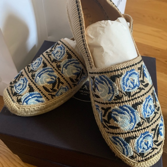 Prada Nastro Rose Calzature Donna Espadrilles Sz37 - Picture 1 of 4